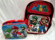 SUPER MARIO BROTHERS 16" CHARACTERS SILVER BACKPACK&9.5" INSULATED LUNCHBOX-NEW