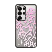 Galaxy S25 Ultra Impact Case Transparent Cyber Sigil Neotribal Spiky Tribal Tattoo Heart Sparkle Star Pink White Gradient