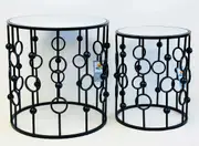 2x pieces Luxury Mirrored Side Table coffee table with black metal Bases