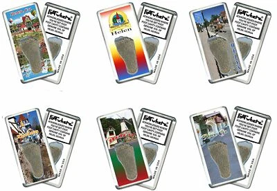 Helen, GA FootWhere® Souvenir Fridge Magnets. 6 Piece Set. Made in USA