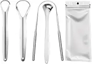 MKEAWWU Tongue Scraper, 4 Pieces Mouth Care Pack, Tongue Cleaner, Stainless Steel, Bad Breath Fighting, 100% Metal Tongue Scraper Cleaner, Men and Women, Tongue Brush, Oral Hygiene Product
