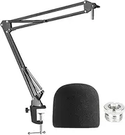 SUNMON Blue Yeti Mic Boom Arm with Foam Windscreen, Suspension Boom Scissor Arm Stand with Pop Filter Cover for Blue Yeti Pro Microphone by