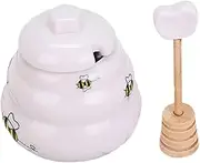 Happyyami 2 Sets Multi Function Ceramic Honey Pot Condiment Jar with Dippers for Kitchen Storage and Practical Keep and Moisture