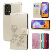 For Samsung Galaxy A53 5G Case, Rose Embossed PU Leather Wallet Cover, Gold