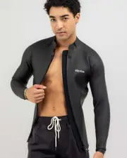 [Rhythm] Rhythm Boy's Classic Retro Front Zip Wetsuit Jacket in Black Size Small S Black