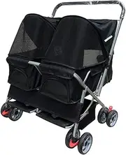 Double Dog Pram Pet Stroller for Medium Dogs, Dog Pushchai Two-Seater Pet Strollers for Dogs Cats and More, Lightweight Pet Carrier Folding Dog Travel Prams Pushchairs(Nero)