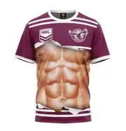 MANLY SEA EAGLES NRL TEAM LOGO 'RIPPED' SIX PACK MUSCLES TEE SHIRT T-SHIRT