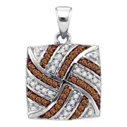 14k White Gold Round Brown Diamond Square Pendant 1/4 Cttw