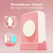 Yowu Headphone Stand RGB Headset Holder with 2 USB/Type-c Ports＆10 Light Modes