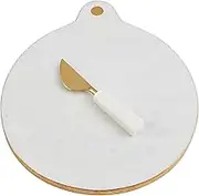 Mud Pie Round Marble Set Serving, Board 12 1/4" x 10 1/2" | Spreader 5 1/2", White