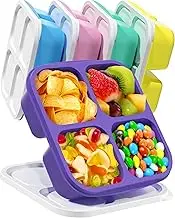 5 Pcs Bento Snack Containers, Reusable 4 Compartment Divided Food Storage Containers, Divided Lunchable Container for School, Work and Travel (5 Color)