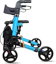 Folding Walking Frame, Rollator Walker with Seat for Seniors- Easy Folding Senior Walker with Padded Backrest- Lightweight Mobility Walking Aid for Adult Elderly, Aluminum Frame