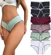 [Cinvik] Cute Underwear Black Cotton Cheeky Comfy Wave Edge Bikini Panties Pack