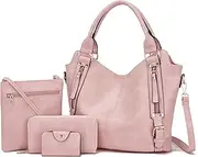 [Soperwillton] Purses for Women Large Shoulder Handbag Tote PU Leather Hobo Crossbody Bag Ladies Wallet Set 4pcs
