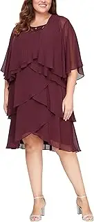 [S.L. Fashions] Women's Plus Size Chiffon Tier Jacket Dress with Bead Neck
