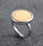 Unique Silver 925 Plated Ring Yellow Gold 24K Queen Elizabeth English Coin Sz 9