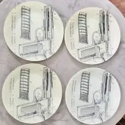 NEW 4x Retired Urban Outfitters Glass Gun And Cartridge Diagram Plates 8Inch