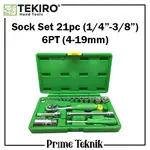 襪子鎖套裝 21 PC 1 / 4 3 / 8 6PT 4-19MM PVC 插座套裝塑料盒 TEKIRO 盒