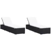Sun Loungers with Cushions Day Bed Lounge Sofa Poly Rattan Black 2x vidaXL