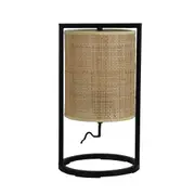 Mandala Natural Rattan Black Metal Table Lamp