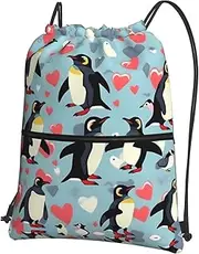 EdWal I Love Penguins Print Drawstring Backpack Gym Bags Sports Bags With Zipper Pocket For Travel Beach, Black, One Size
