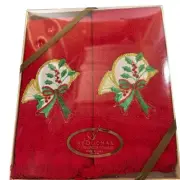 Vintage Abouchar Red Christmas Embroidered Holly Fingertip Towels Set of 2