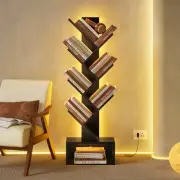 6 Tier Tree Bookshelf, Tall Bookcase with Drawer, Freestanding Book Shelf