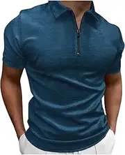 [Generic] Summer Polo Shirt for Men Short Sleeve Lapel Zipper Casual Regular Fit Breathable Stretchy T-Shirt Golf Tennis Top