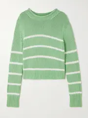 [La Ligne] La Ligne - Mini Marina Striped Cotton Sweater - Green - small small Green