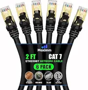 Cat 7 Ethernet Cable 2 ft - (6 Pack) High-Speed Cat7 Internet & Network LAN Patch Cables, RJ45 Connectors - Perfect for Gaming, Streaming, and More (Black)