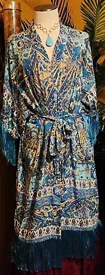 CITY CHIC AVEOLOGYNWT 14/16 Show Stopper Women's Duster Mint Turquoise Fringe
