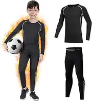 [Giyim] Kids Base Layer Boys Thermal Set - Warm Football Skins Long Sleeve Top and Leggings Compression Set, Reflective Line Thermal Underwear Kids for Biking, Ski & Running Grey, Grey, 12-13 Years / Size 30