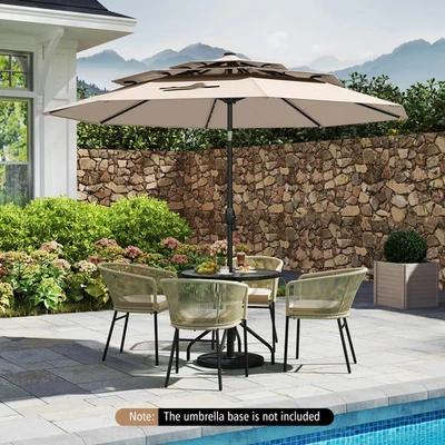3m Solar Patio Umbrella with 32 LED Lights 3-Tier Vented Top-Beige