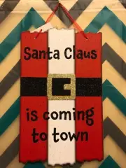Glitter Santa Clause Is Coming To Town Christmas Decorative Wood Wall Sign