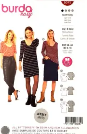 Burda 6075 Misses' Top, Dress Slim Shape with V-Neck Sewing Pattern Sizes 8-18