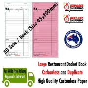 50 Books LARGE Docket Books Restaurant Order Book CARBONLES & DUPLICATE 95x200mm