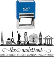 Custom Return Address Stamp Travel Lover Wonders of World Self Inking Rubber Stamp Design by Printtoo