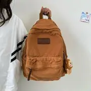 Canvas Zip Backpack With Lion Charm - Brown - One Size