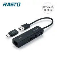 在飛比找Yahoo奇摩購物中心優惠-RASTO RH6 USB轉RJ45網路孔+3孔USB集線器