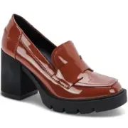 Aqua College Womens Jonnie Waterproof Block-heel Loafers Cognac Pat Size 10W NWB