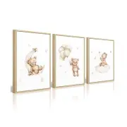 Bear Nursery Wall Art Decor Set of 3 Teddy Bear Canvas Wall Art Baby Boy Nurs...