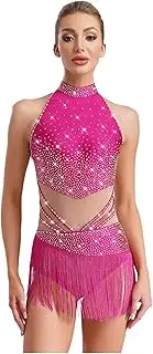 [Riismen] Women's Tassel Jazz Latin Dance Dress Leotard Salsa Cha Cha Rumba Performance Costume