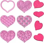 FVVMEED 6 Pieces Valentine's Day Heart Shape Plastic Biscuit Cutters Cookie Stamps Plunger Cutter Fondant Molds Embossing Spring Mold Press Cupcake Gum Paste Sugar Craft Decorating Baking Tool