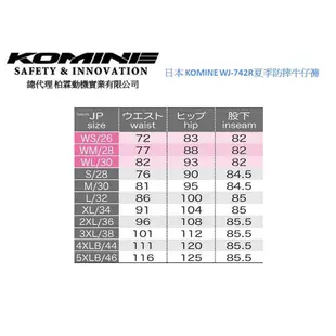 【柏霖總代理】日本 KOMINE 夏季防摔牛仔褲 WJ-742R