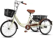Three Wheel Bike, 16inch Adult Tricycle Single Speed Bicycle with Shopping Basket Cruise Trike for Recreation Shopping Picnics Exercise Men's Women's Cycling Pedalling