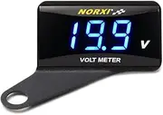 Motorcycle Digital Voltmeter DC 12V Voltage Meter Waterproof Volt Meter for Car Motorcycle with Low Voltage Alarm Function (Blue with Left Bracket)