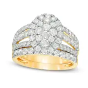 2.0 CT. T.W. Composite Natural Diamond Double Oval Frame Multi-Row Bridal Engagement Ring Set in Solid 10K Yellow Gold