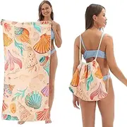 HannaFires 2-in-1 Foldable Beach Towel Backpack – Printed Bath Towel with Built-in Storage, Convertible Beach Mat & Carry Bag, Absorbent for Pool, Camping, Yoga and Travel