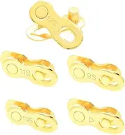 Esforzarse 5 Pairs Bicycle Chain Ring, Reusable Gold Steel Link Set, MTB Road Bike Connector for Quick Master Joint Pin (6-12 Speed)