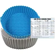 AussieFy Large Air Fryer Liners Silicone Baking Tray Pot, Food Safe Air fryer Liners Oven Accessories, Replacement of Flammable Parchment Liner Paper (Grey+Blue)